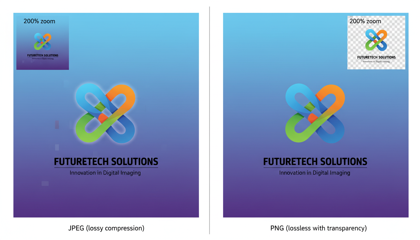 JPEG vs PNG quality comparison: JPEG shows compression artifacts, PNG preserves quality and transparency